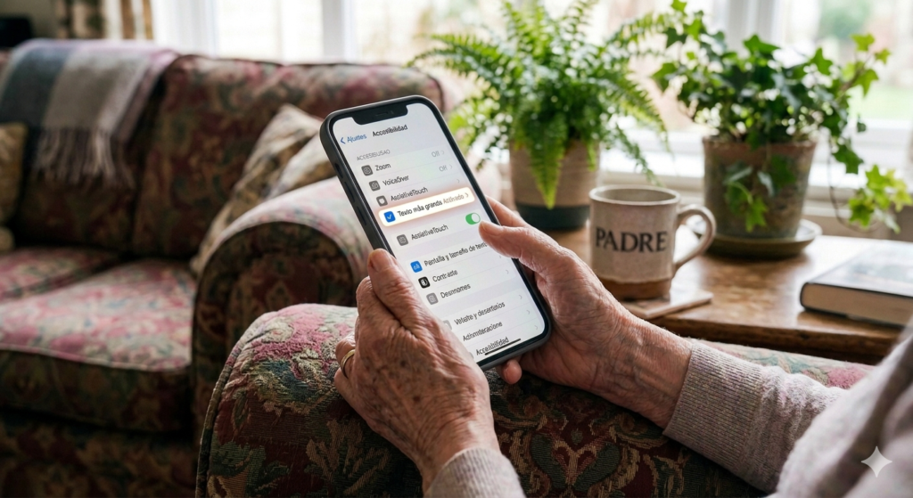 menú de accesibilidad de iPhone con opción de tamaño de letra activada